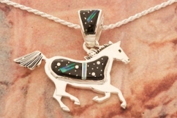 New Design! Calvin Begay Night Sky Sterling Silver Horse Pendant